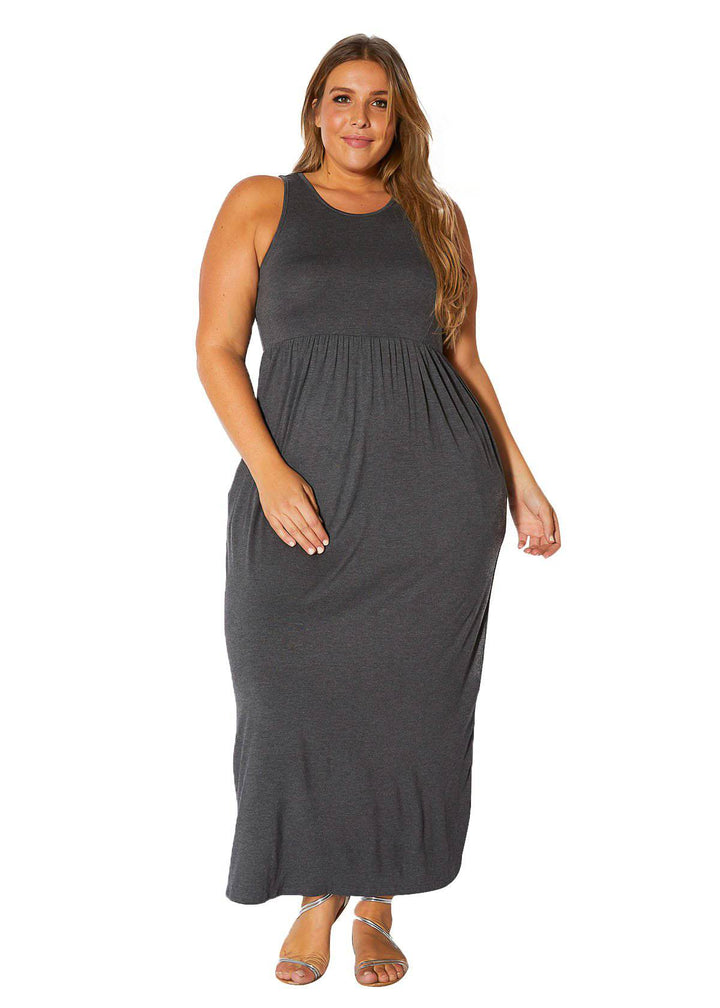 Plus Size Womens Sleeveless Pleated Maxi Dress