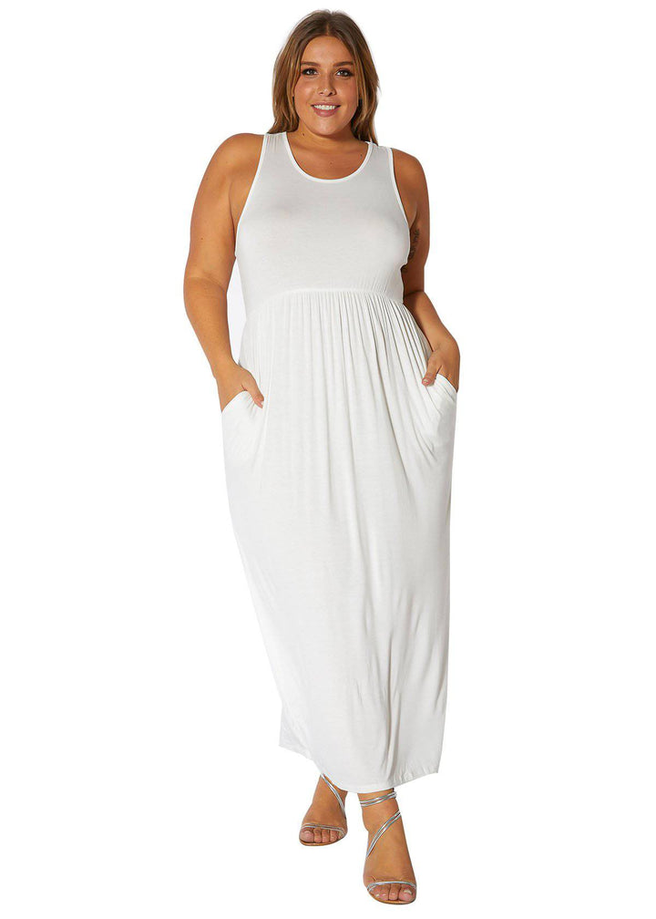 Plus Size Womens Sleeveless Pleated Maxi Dress