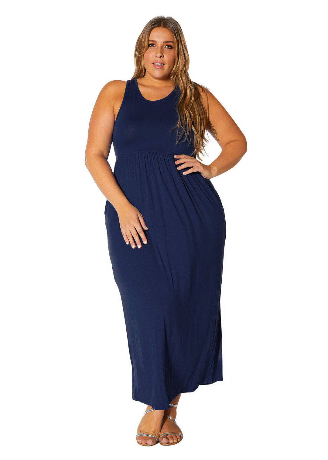 Plus Size Womens Sleeveless Pleated Maxi Dress