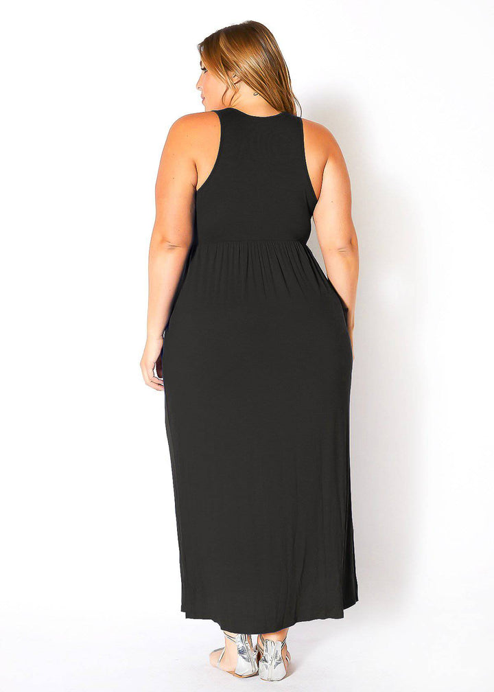 Plus Size Womens Sleeveless Pleated Maxi Dress