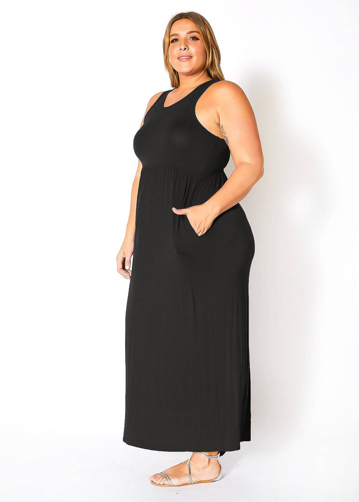 Plus Size Womens Sleeveless Pleated Maxi Dress