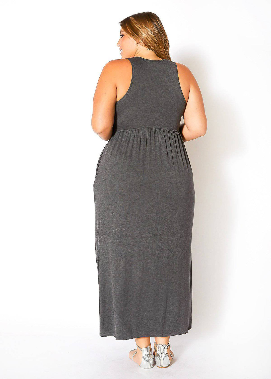 Plus Size Womens Sleeveless Pleated Maxi Dress