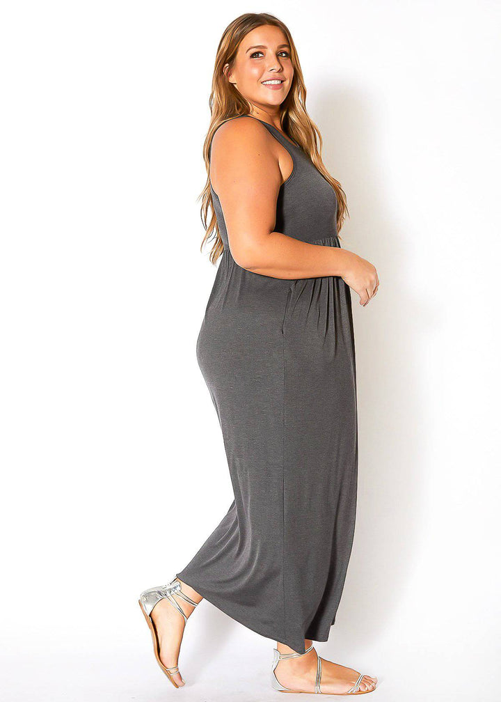 Plus Size Womens Sleeveless Pleated Maxi Dress