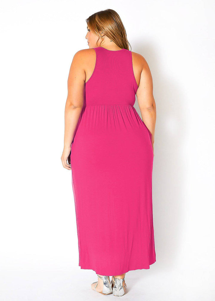 Plus Size Womens Sleeveless Pleated Maxi Dress