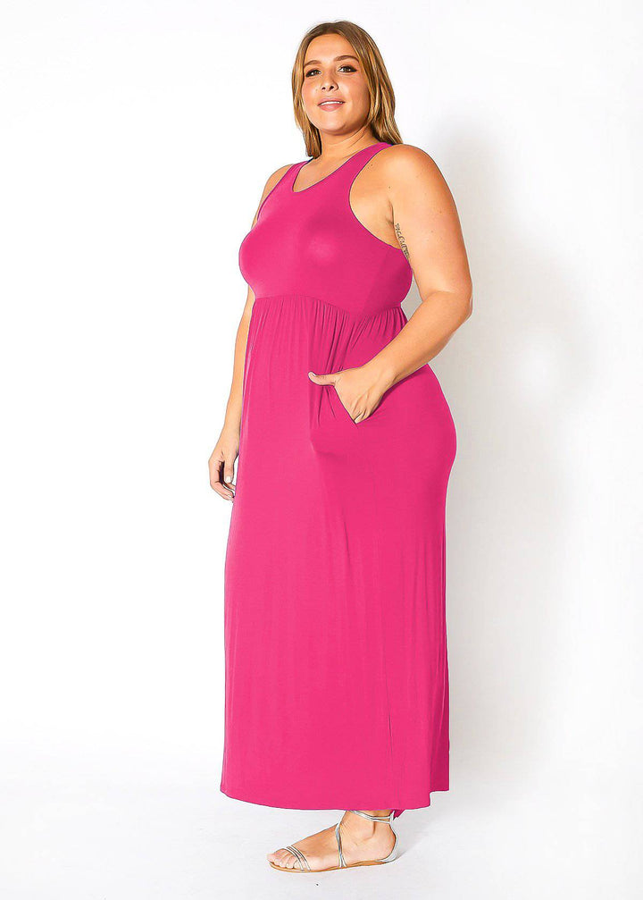 Plus Size Womens Sleeveless Pleated Maxi Dress