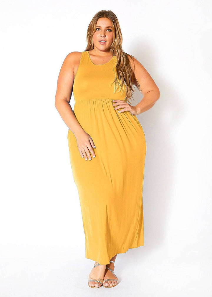 Plus Size Womens Sleeveless Pleated Maxi Dress