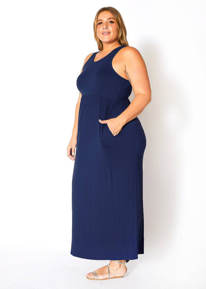 Plus Size Womens Sleeveless Pleated Maxi Dress