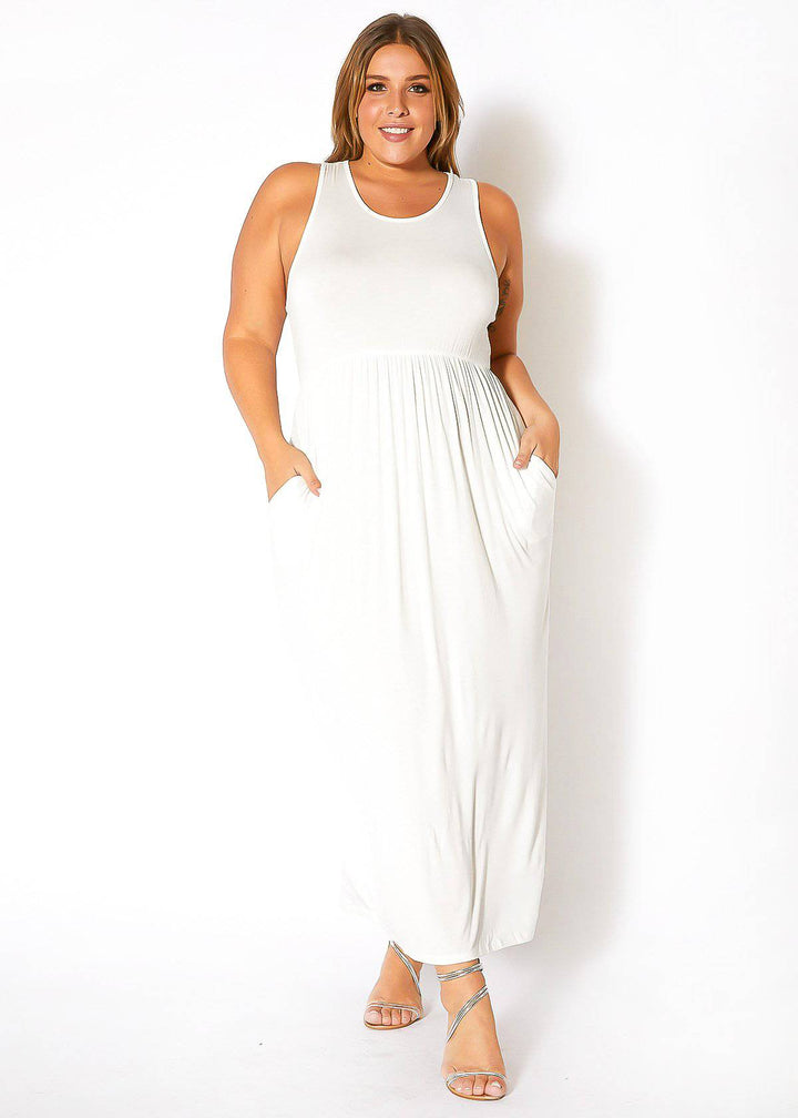 Plus Size Womens Sleeveless Pleated Maxi Dress