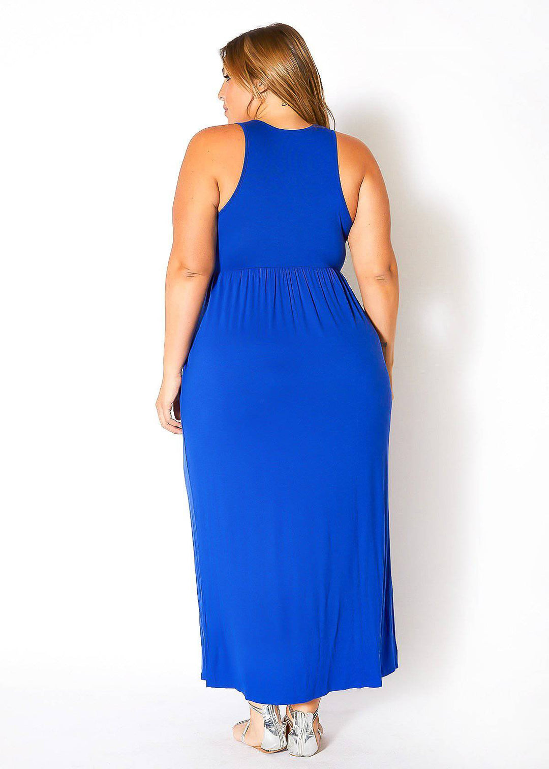 Plus Size Womens Sleeveless Pleated Maxi Dress