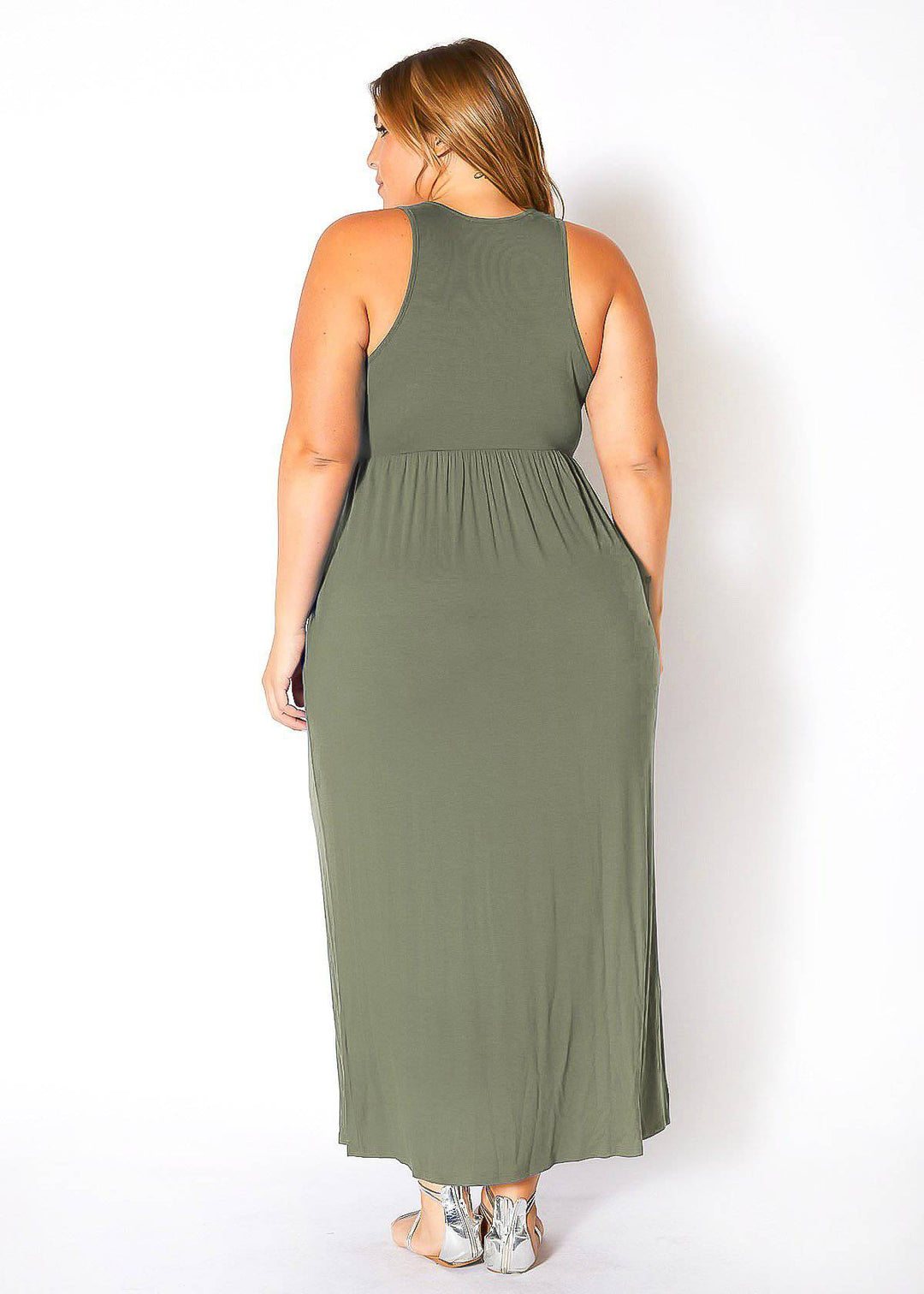 Plus Size Womens Sleeveless Pleated Maxi Dress