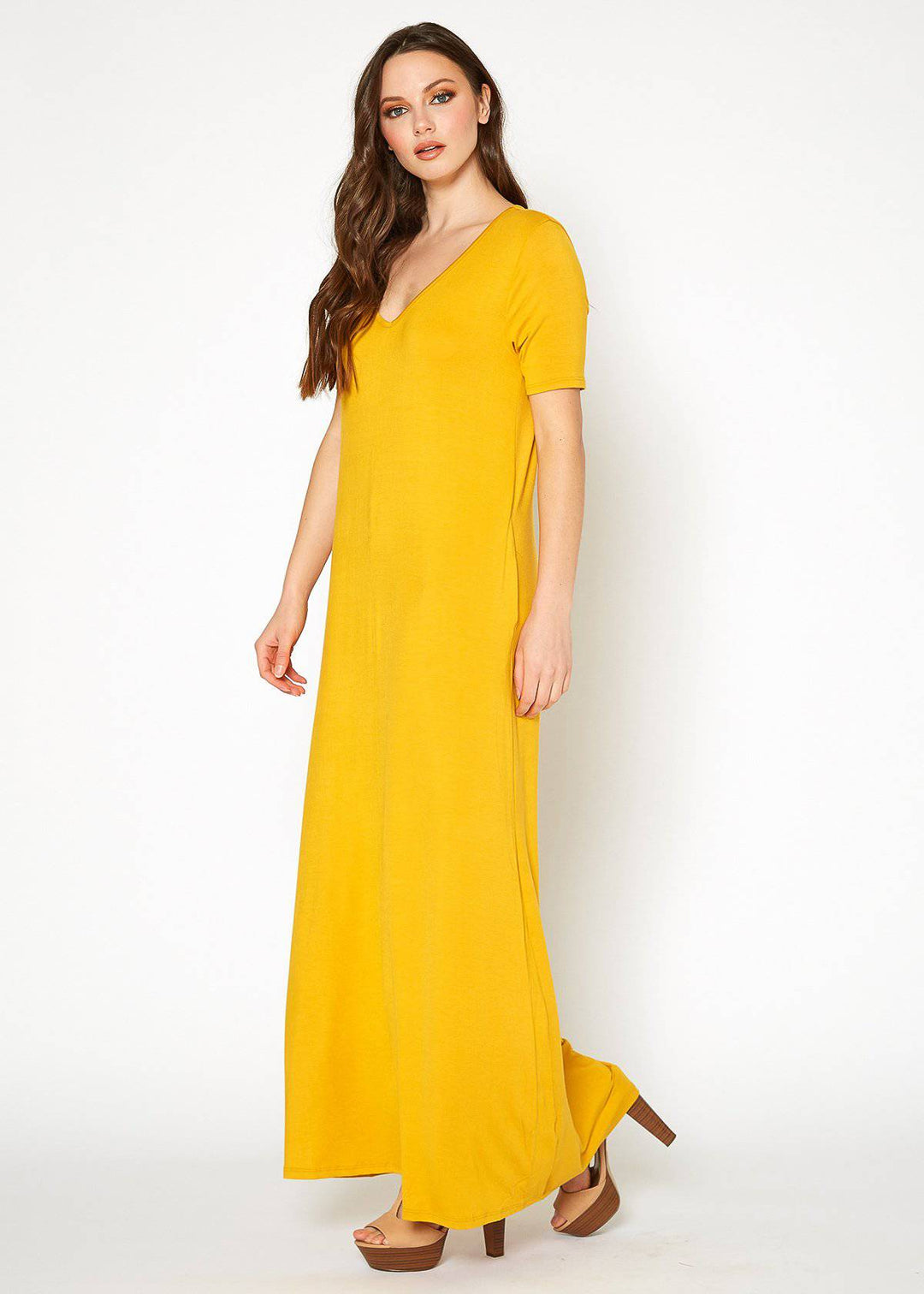 V-neck Short Sleeve Maxi Dress With Pockets