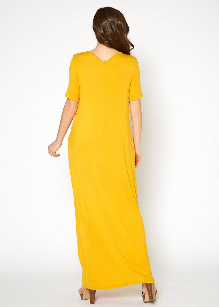 V-neck Short Sleeve Maxi Dress With Pockets