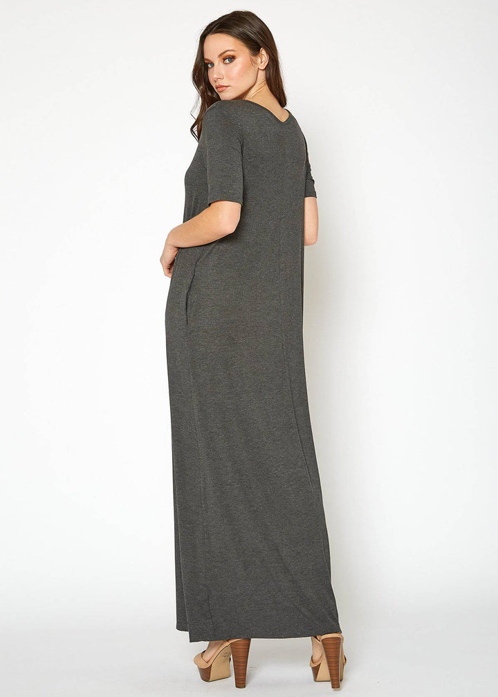 V-neck Short Sleeve Maxi Dress With Pockets