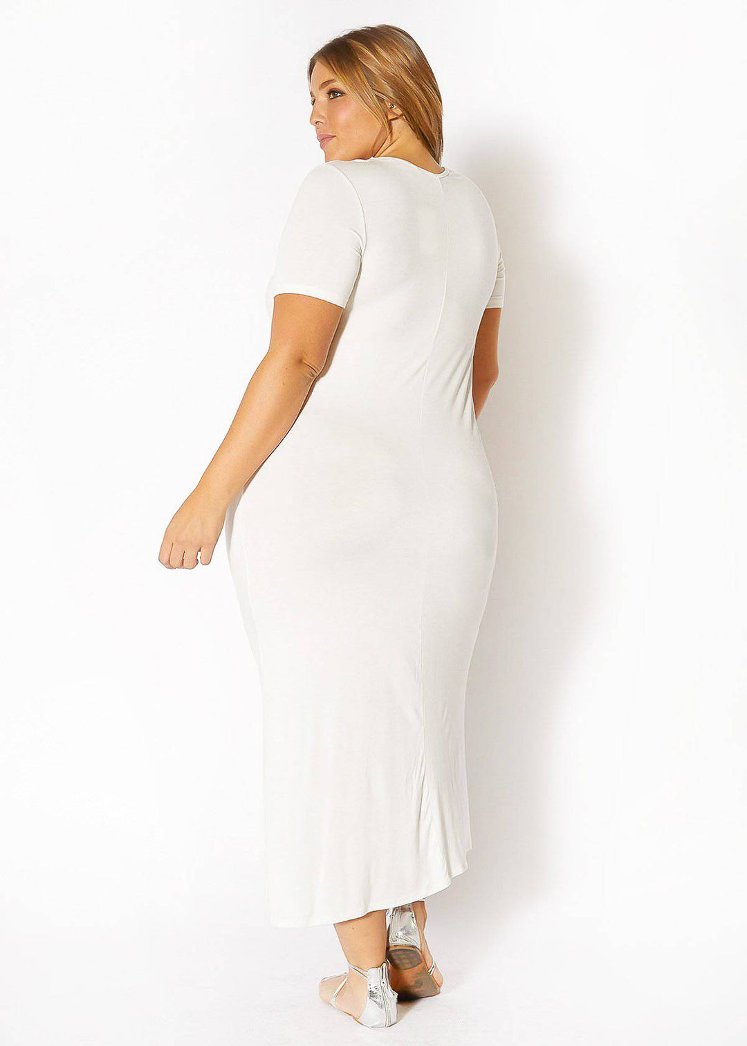 Plus Size V-neck Short Sleeve Maxi Dress With Pockets