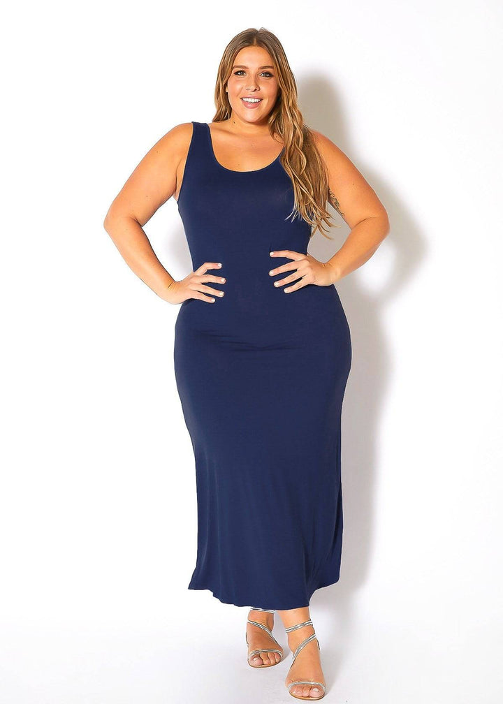 Plus Size Round Neck Sleeveless Maxi Dress