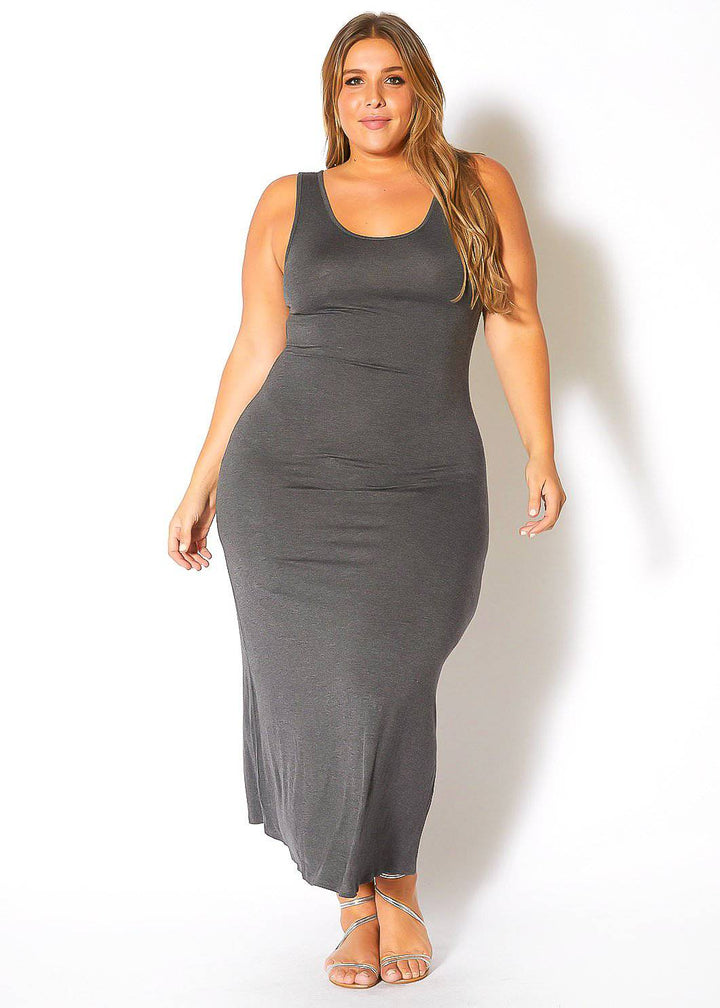 Plus Size Round Neck Sleeveless Maxi Dress