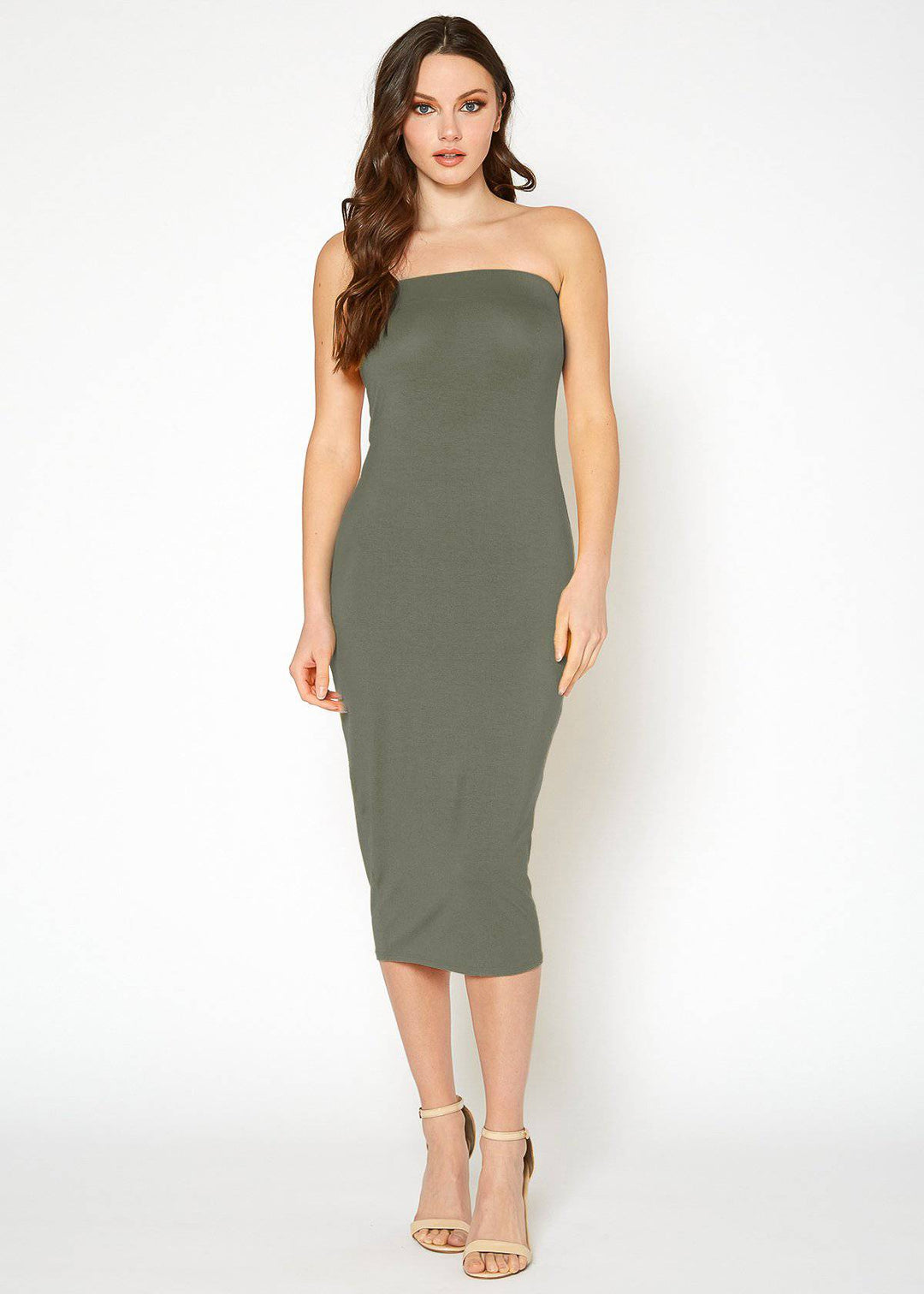 Women's Tube Top Bodycon Midi Dress