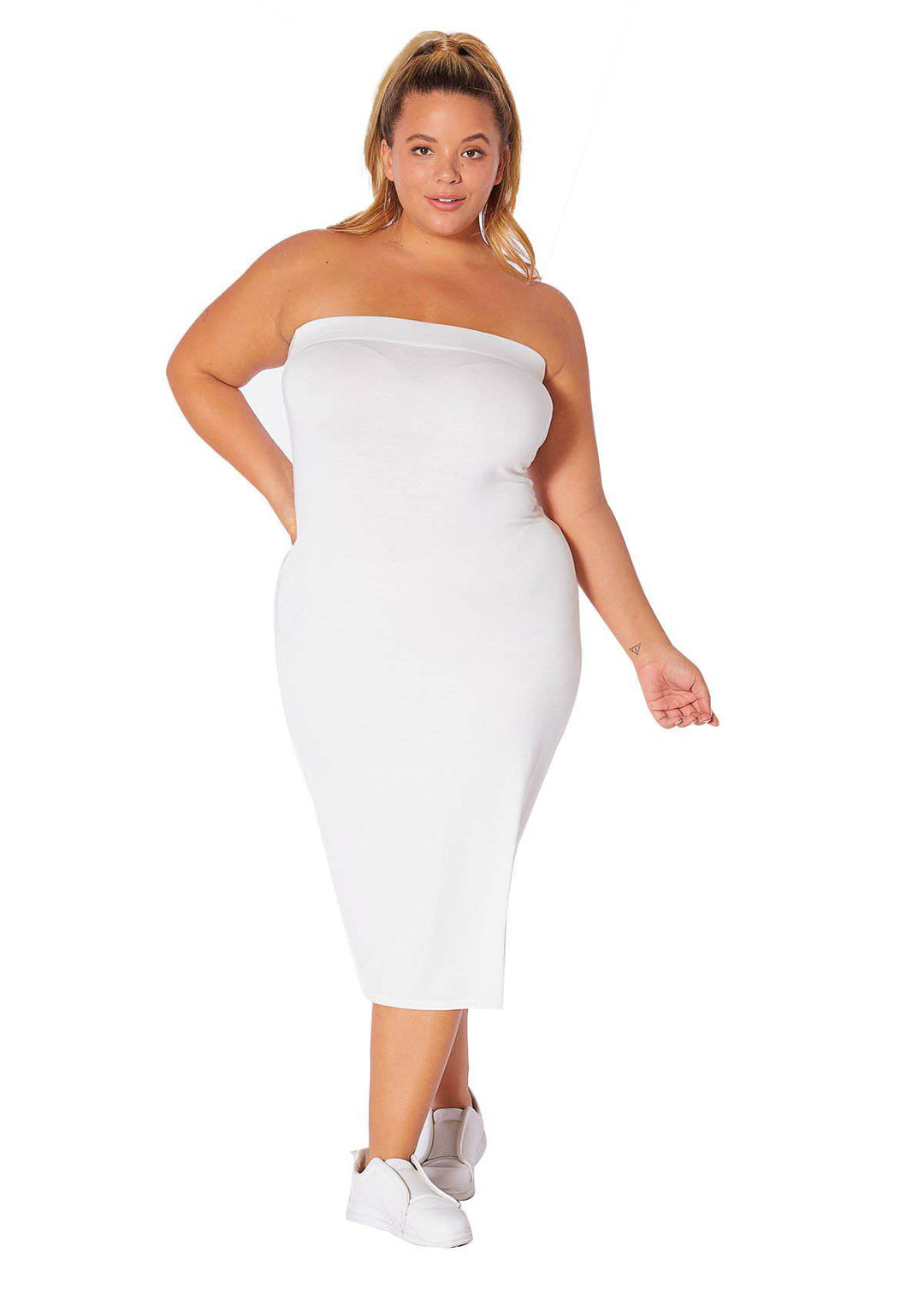 Plus Size Tube Top Bodycon Midi Dress