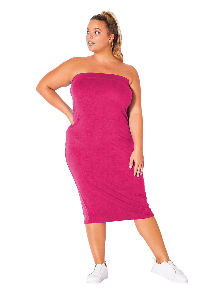 Plus Size Tube Top Bodycon Midi Dress