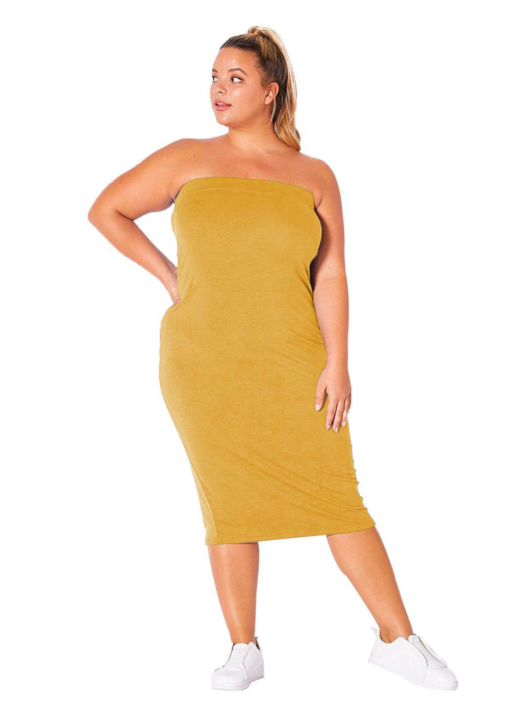 Plus Size Tube Top Bodycon Midi Dress