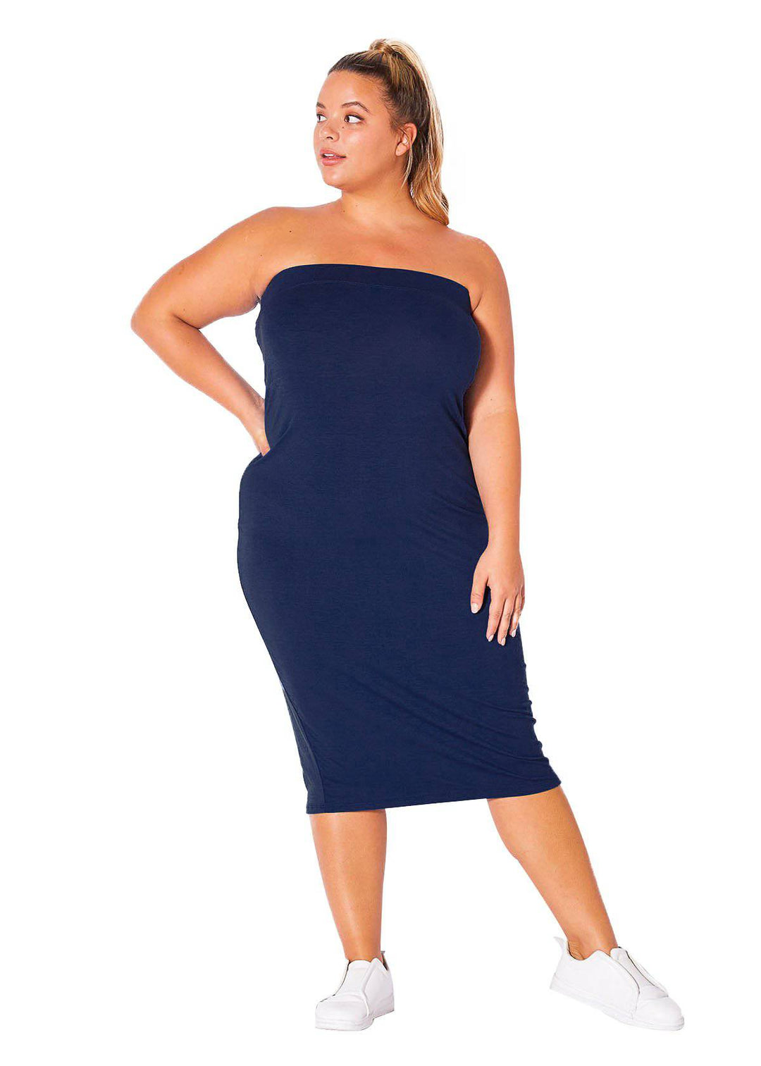 Plus Size Tube Top Bodycon Midi Dress