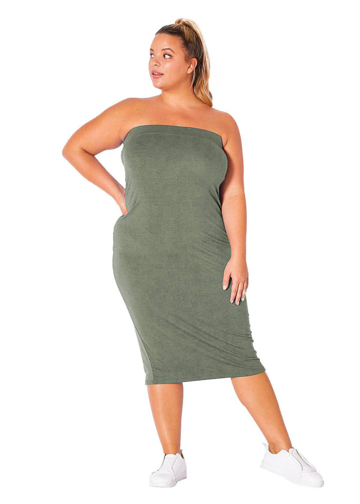 Plus Size Tube Top Bodycon Midi Dress