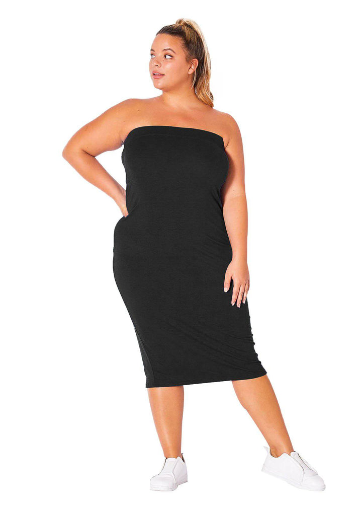 Plus Size Tube Top Bodycon Midi Dress