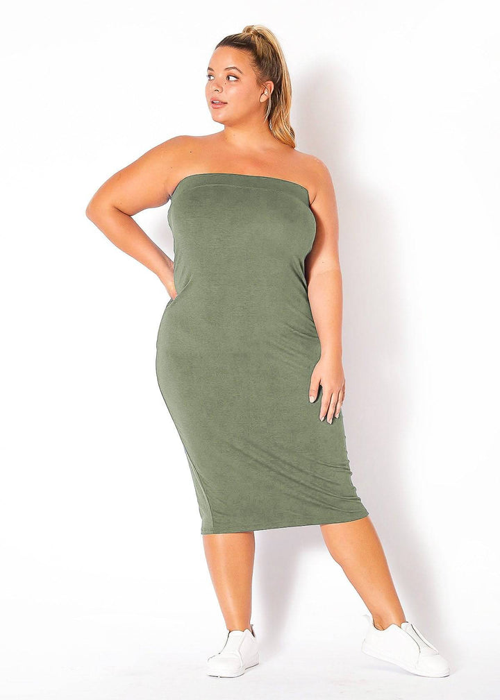 Plus Size Tube Top Bodycon Midi Dress