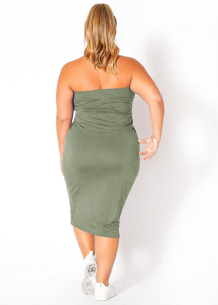 Plus Size Tube Top Bodycon Midi Dress