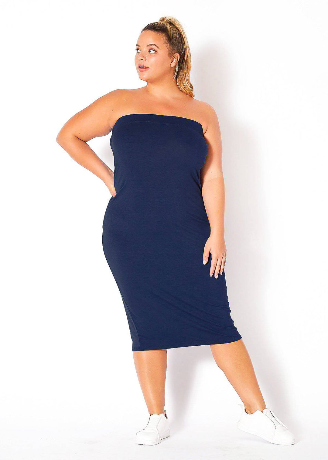 Plus Size Tube Top Bodycon Midi Dress