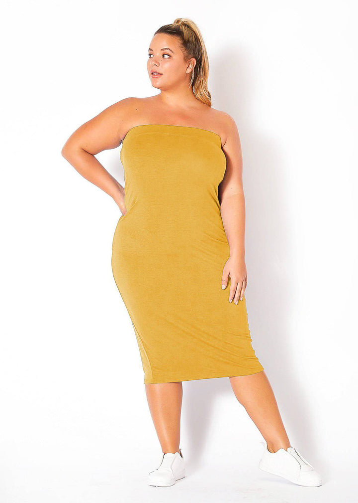 Plus Size Tube Top Bodycon Midi Dress