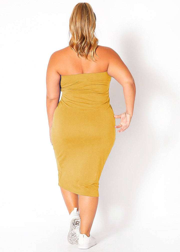 Plus Size Tube Top Bodycon Midi Dress