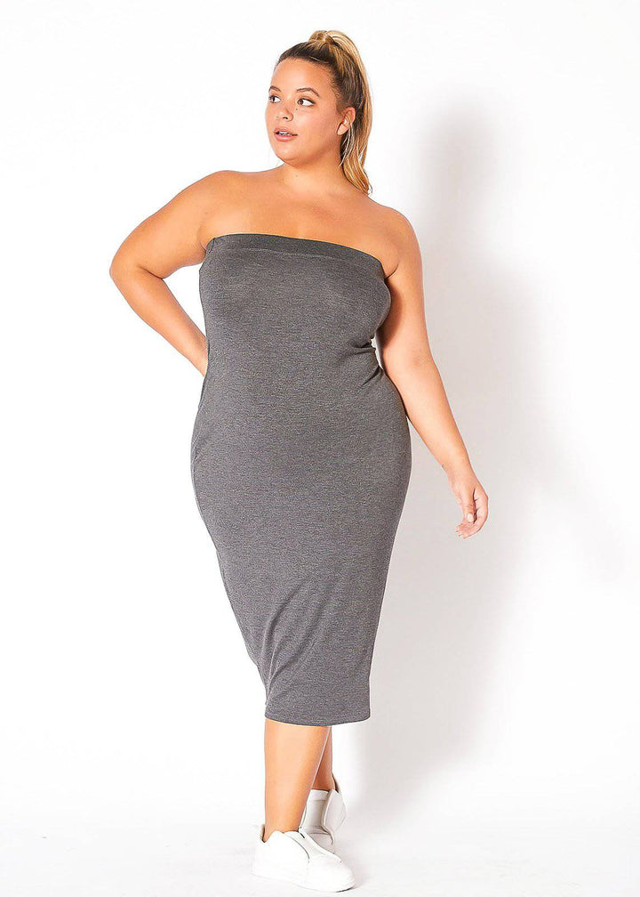 Plus Size Tube Top Bodycon Midi Dress