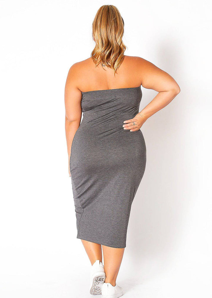 Plus Size Tube Top Bodycon Midi Dress