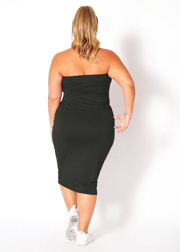 Plus Size Tube Top Bodycon Midi Dress