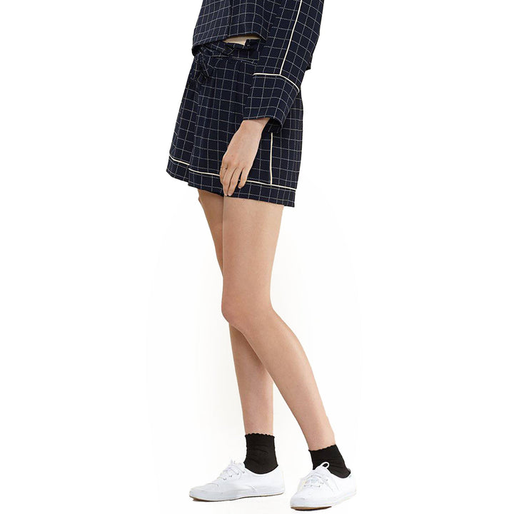 Women's Grid Print High Shorts in Navy Plaid