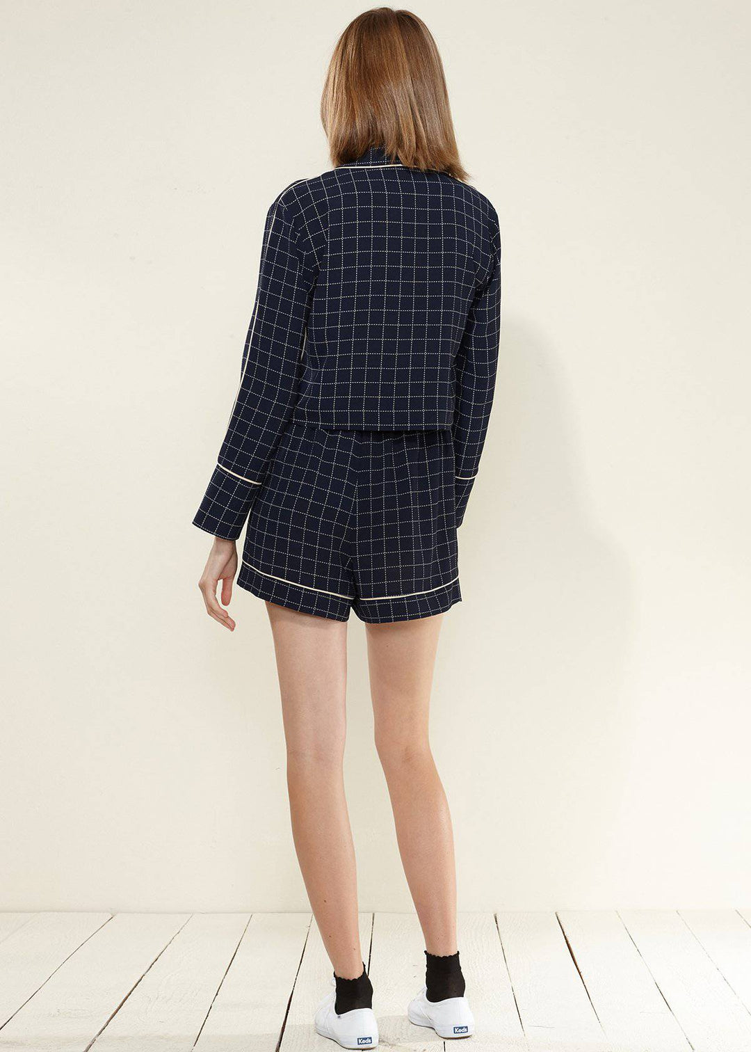 Women's Grid Print High Shorts in Navy Plaid