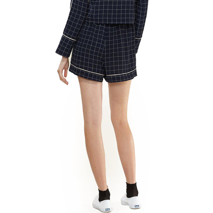 Women's Grid Print High Shorts in Navy Plaid