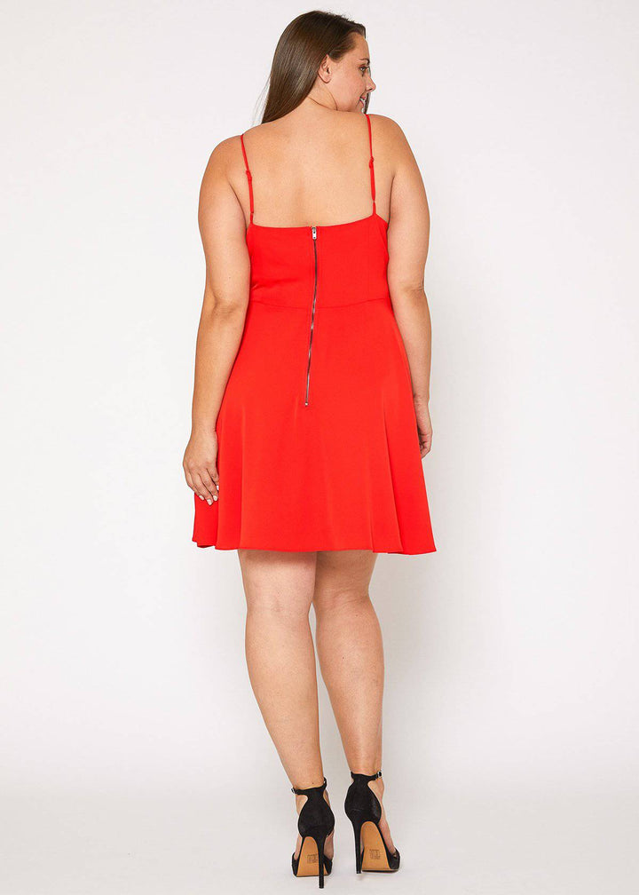 Plus Size V-neck Spaghetti Strap Cocktail Dress in Poppy Red