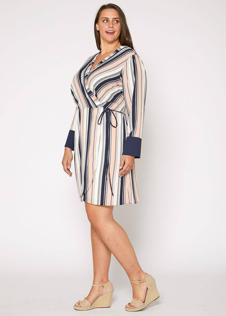 Plus Size Printed Wrap Dress With Cuff Binding in Multi