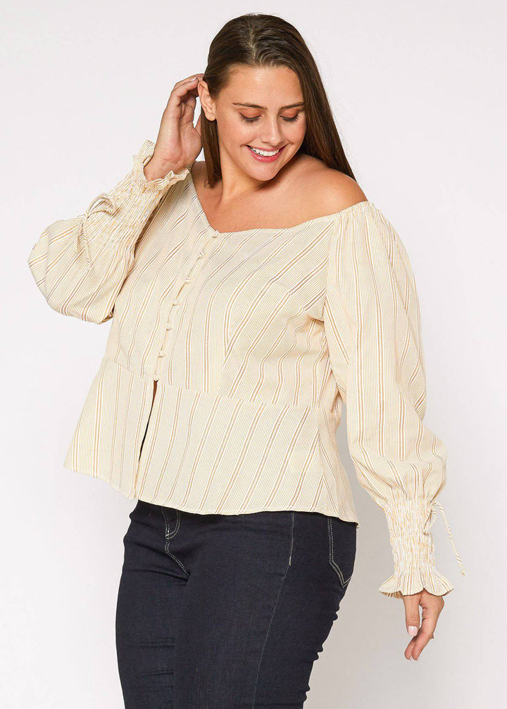 Plus Size Smocked Sleeve Wrap Blouse in Yellow