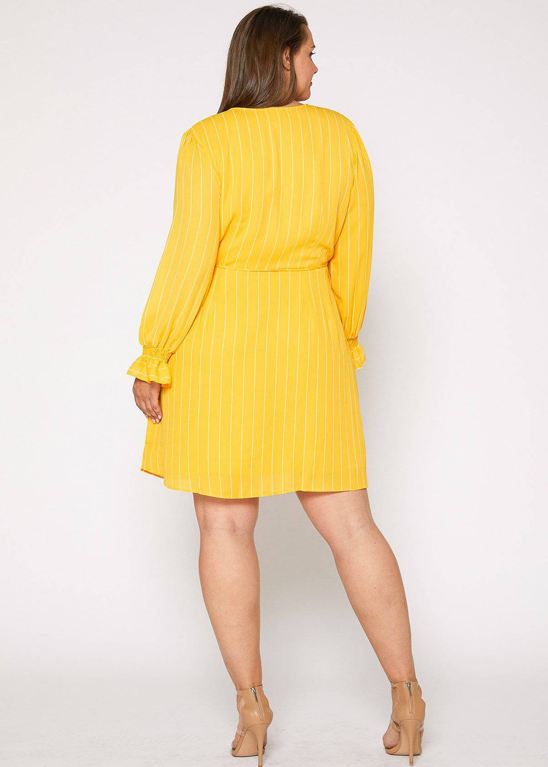 Plus Size Smocked Bell Sleeve Wrap Dress in Yellow