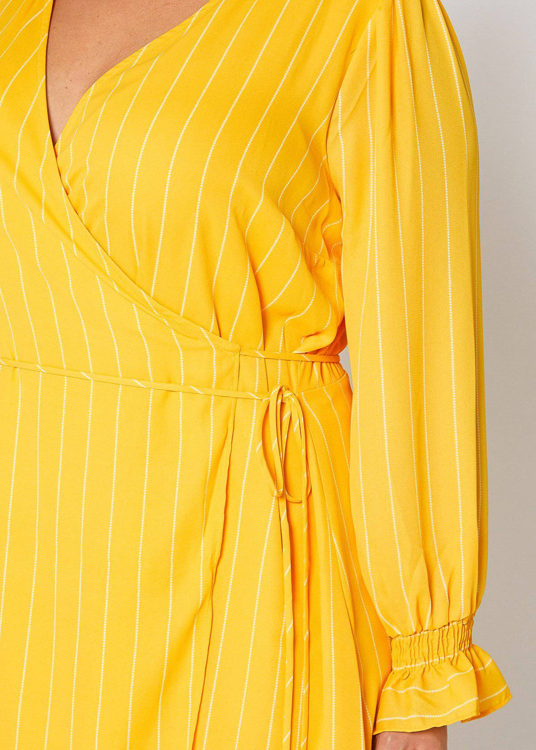 Plus Size Smocked Bell Sleeve Wrap Dress in Yellow