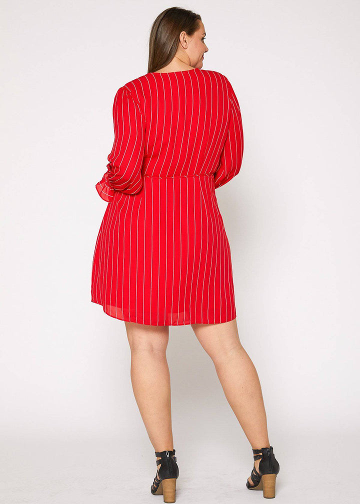 Plus Size Smocked Bell Sleeve Wrap Dress in Red