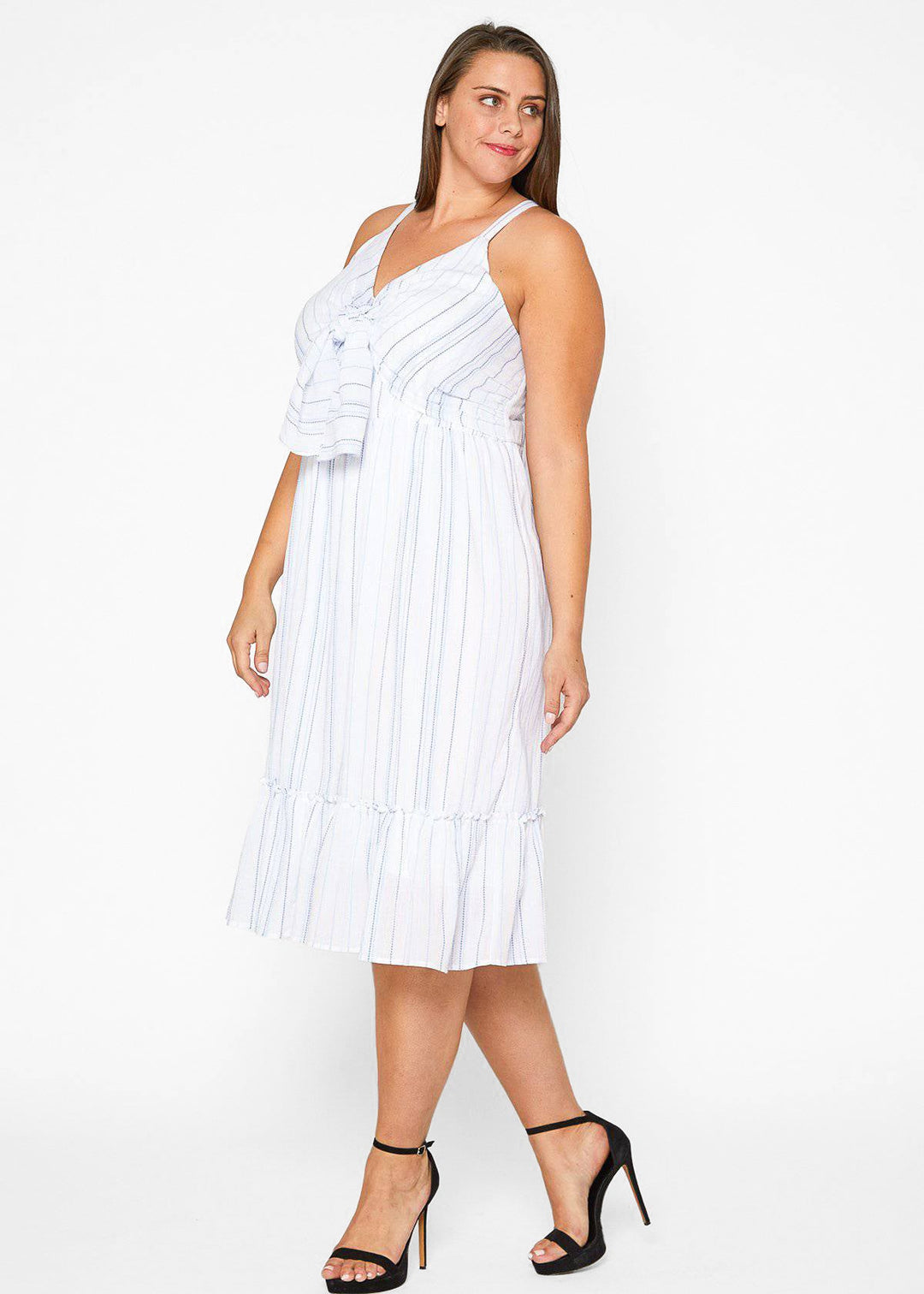 Plus Size Tie Front Hem Midi Dress in Oceanstripe by Shop at Konus