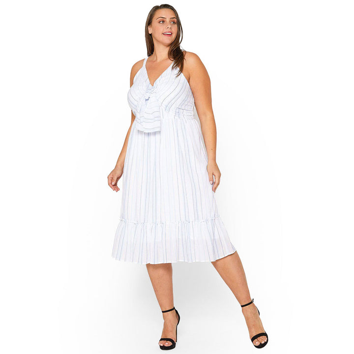 Plus Size Tie Front Hem Midi Dress in Oceanstripe by Shop at Konus