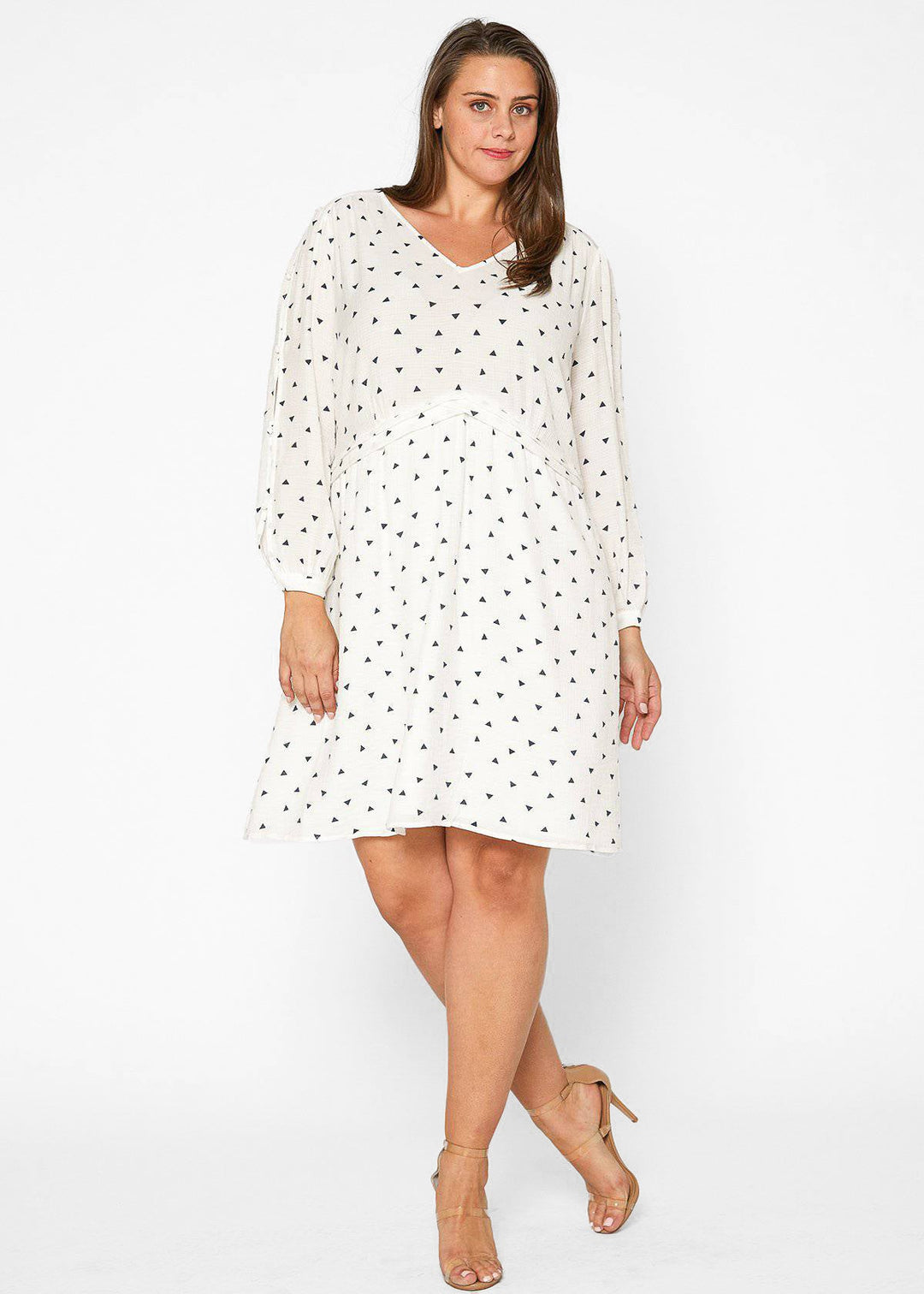 Plus Size Triangle Print Long Sleeve Dress in White Triangle by Shop at Konus