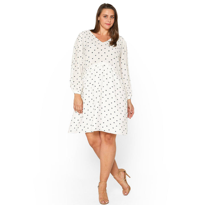 Plus Size Triangle Print Long Sleeve Dress in White Triangle by Shop at Konus