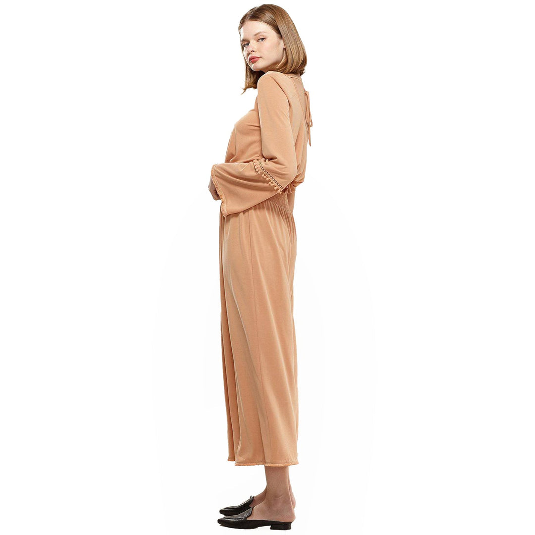 Smocked Waist Wide Leg Palazzo Pants in Apricot by Shop at Konus