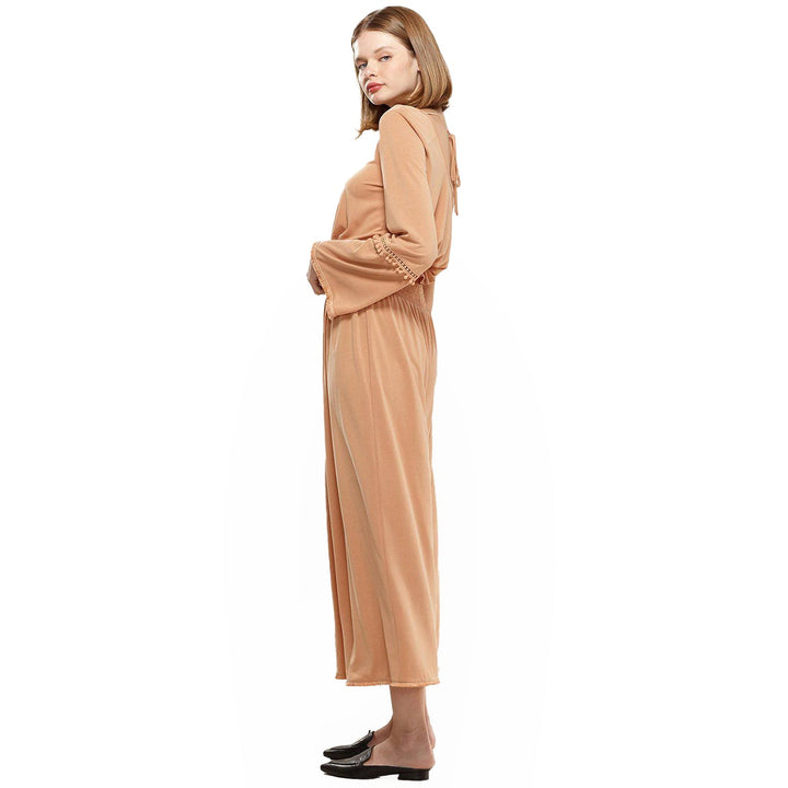 Smocked Waist Wide Leg Palazzo Pants in Apricot by Shop at Konus